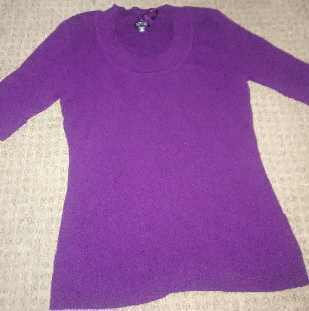 Quarter cuffed sleeve purple sweater